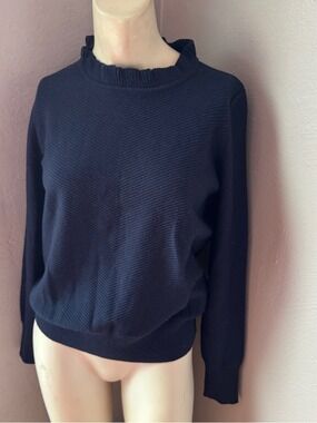 J.Crew navy blue ruffle-neck pullover sweater, XS, wool blend